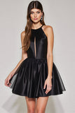 Black Halter A Line Keyhole Homecoming Dress