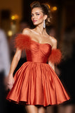 Orange Strapless A Line Homecoming Dress