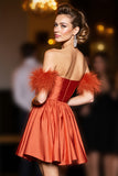 Orange Strapless A Line Homecoming Dress