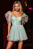 Green Ruched Backless A Line Homecoming Dress