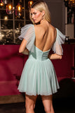 Green Ruched Backless A Line Homecoming Dress
