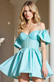 Cold Shoulder Light Blue Corset Homecoming Dress