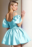 Cold Shoulder Light Blue Corset Homecoming Dress