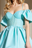 Cold Shoulder Light Blue Corset Homecoming Dress