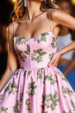 Pink Floral A Line Print Homecoming Dress