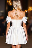 White Off The Shoulder A Line Homcoming Dress