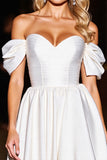 White Off The Shoulder A Line Homcoming Dress