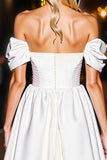 White Off The Shoulder A Line Homcoming Dress