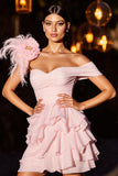 One Shoulder Tiered Ruffled Homecoming Dress with 3D Flowers