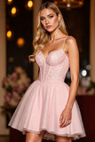 Corset Blush A Line Sequin Homecoming Dress