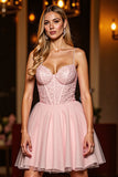 Corset Blush A Line Sequin Homecoming Dress