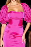 Fuchsia Bodycon Puff Sleeve Homecoming Dress