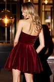 Velvet Strapless A Line Burgundy Homecoming Dress