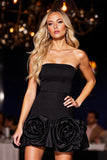 Strapless Black Homecoming Dress with 3D Flowers