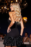 Strapless Black Homecoming Dress with 3D Flowers