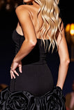 Strapless Black Homecoming Dress with 3D Flowers