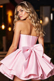 Strapless Bow Back Satin Pink Homecoming Dress