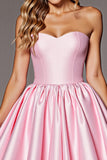 Strapless Bow Back Satin Pink Homecoming Dress