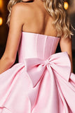Strapless Bow Back Satin Pink Homecoming Dress