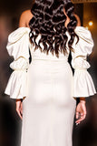 Off The Shoulder White Homcoming Dress with Slit