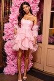 Strapless Tiered A Line Pink Homecoming Dress