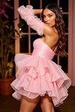 Strapless Tiered A Line Pink Homecoming Dress