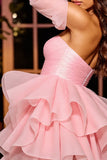 Strapless Tiered A Line Pink Homecoming Dress