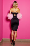 Strapless Black Cut Out Homecoming Dress with Feathers