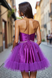 Strapless Satin Beaded Dark Purple Homecoming Dress