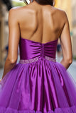 Strapless Satin Beaded Dark Purple Homecoming Dress