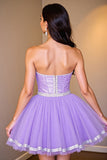 Strapless Beaded Purple A Line Homecoming Dress