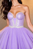 Strapless Beaded Purple A Line Homecoming Dress