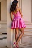Fuchsia A Line Satin Homecoming Dress with 3D Flowers