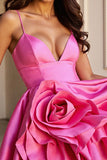 Fuchsia A Line Satin Homecoming Dress with 3D Flowers