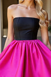 Strapless Fuchsia and Black A Line Homecoming Dress