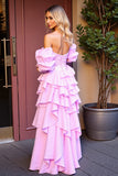 Strapless Tiered Pink Ruffled Homecoming Dress