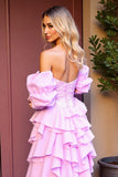 Strapless Tiered Pink Ruffled Homecoming Dress