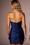 Strapless Navy Satin Homecoming Dress