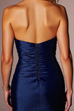 Strapless Navy Satin Homecoming Dress