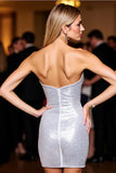 Sparkly Strapless Silver Homecoming Dress with Sequins