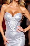 Sparkly Strapless Silver Homecoming Dress with Sequins