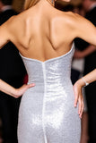 Sparkly Strapless Silver Homecoming Dress with Sequins
