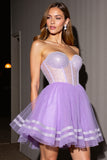 Corset Strapless Lilac A Line Homecoming Dress