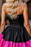 Fuchsia and Black Strapless A Line Homecoming Dress