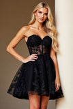 Strapless Black Appliqued Homecoming Dress