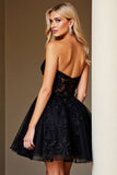 Strapless Black Appliqued Homecoming Dress