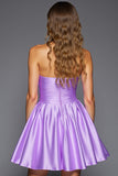 Strapless Purple Ruched Homecoming Dress with 3D Flowers
