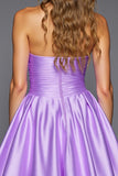 Strapless Purple Ruched Homecoming Dress with 3D Flowers