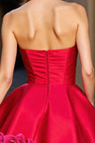 Strapless A Line Red Homecoming Dress with 3D Flowers