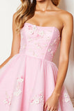 Floral Strapless Pink Homecoming Dress with Appliques